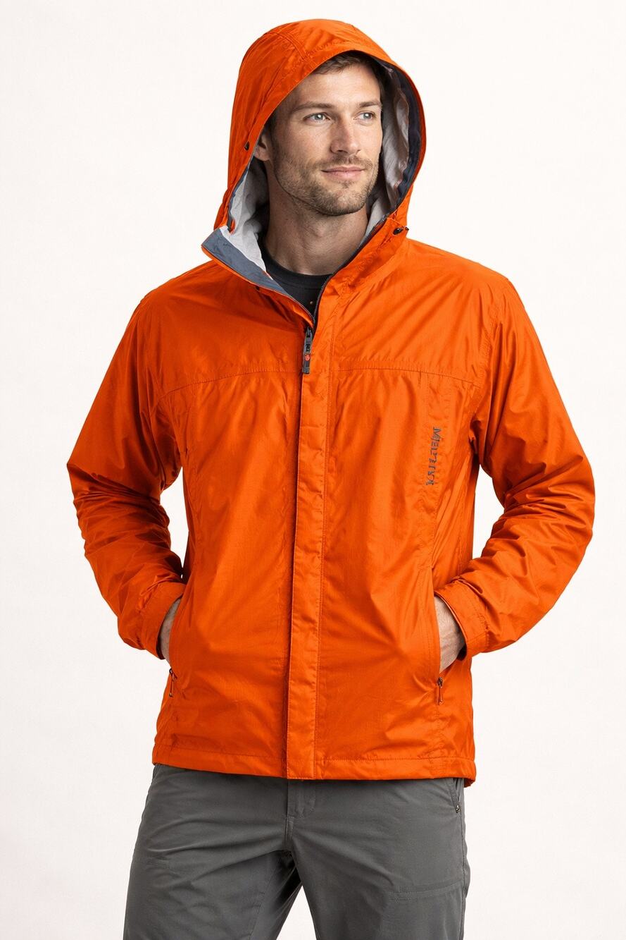 Marmot Orange Hooded Waterproof Rain Jacket | Lightweight Shell | Size M
